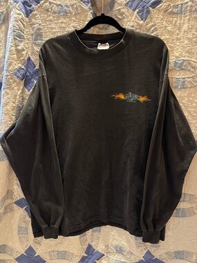 Hanes Black Long Sleeve Beefy Tee with Blue and Red Tag